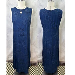 Lauren Ralph Lauren Vintage Maxi Dress Sz 6 90s 100% Silk Blue S Whimsigoth Goth